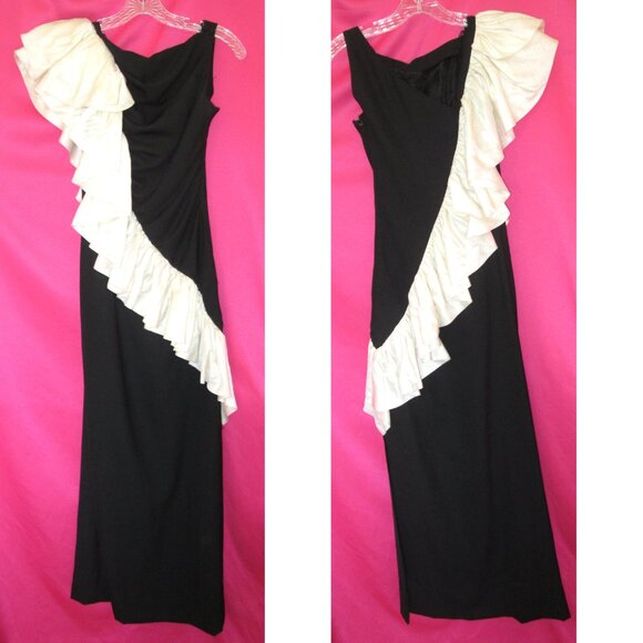 1980s vintage black formal prom linen ruffle dress size extra small xs - Picture 5 of 5